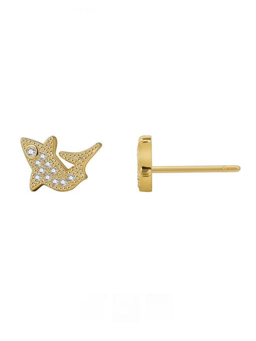 Gold carp zircon earrings Brass Cubic Zirconia Fish Minimalist Stud Earring