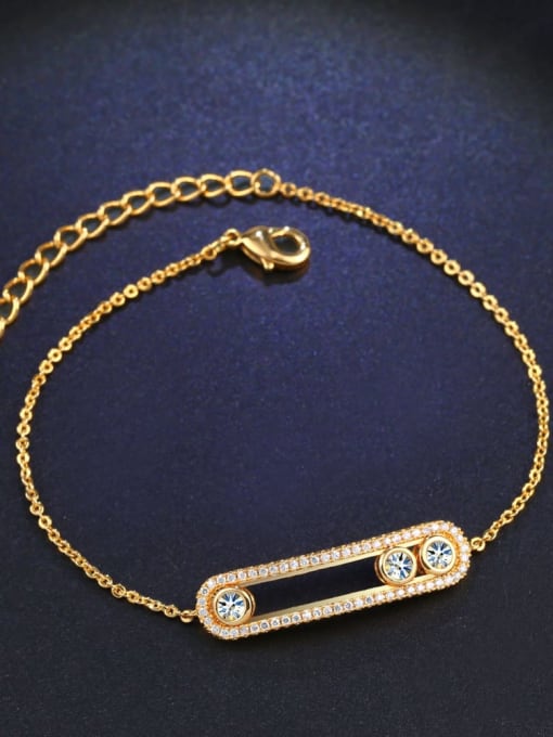 golden Alloy Cubic Zirconia Geometric Vintage Link Bracelet