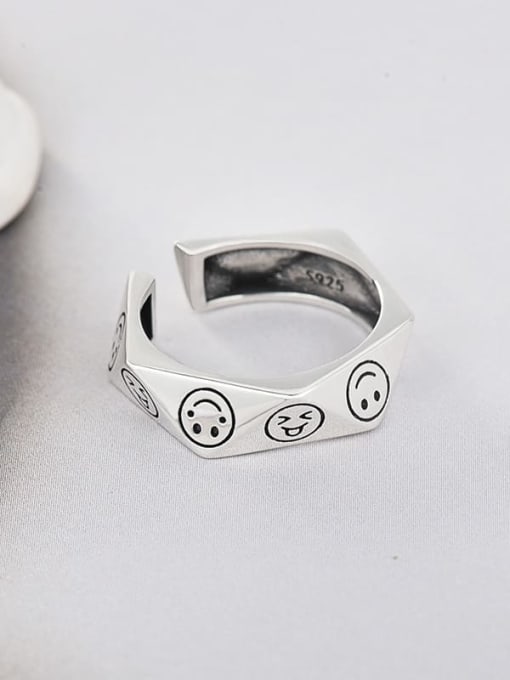 Expression retro ring 925 Sterling Silver Smiley Vintage Expression  Band Ring