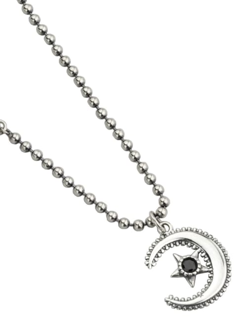 SHUI Vintage Sterling Silver With Antique Silver Plated Simplistic Moon Power Necklaces 0