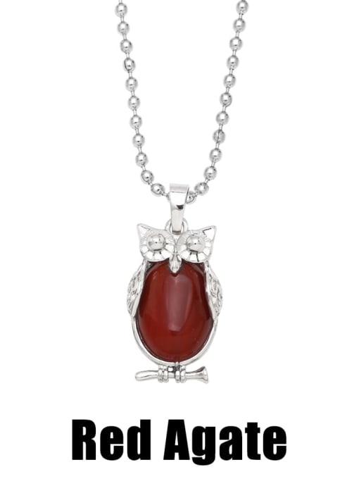 Red Agate Brass Natural Stone Owl Vintage Necklace