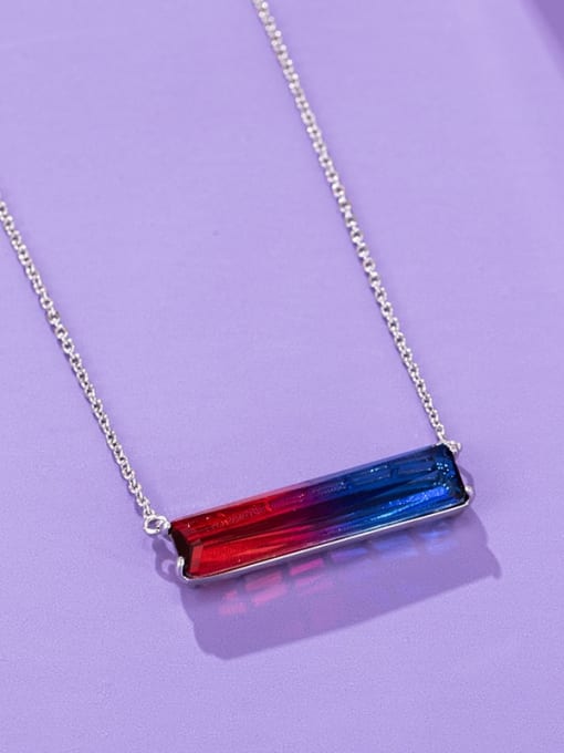 Blue+ red Alloy Cubic Zirconia Multi Color Geometric Trend Necklace