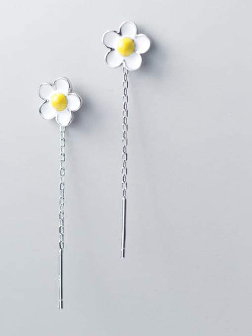 Rosh 925 Sterling Silver White Enamel Flower Minimalist Threader Earring 1