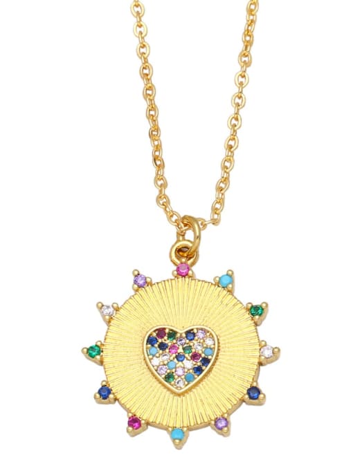 Mixed color Brass Cubic Zirconia Heart Vintage Round Pendant Necklace