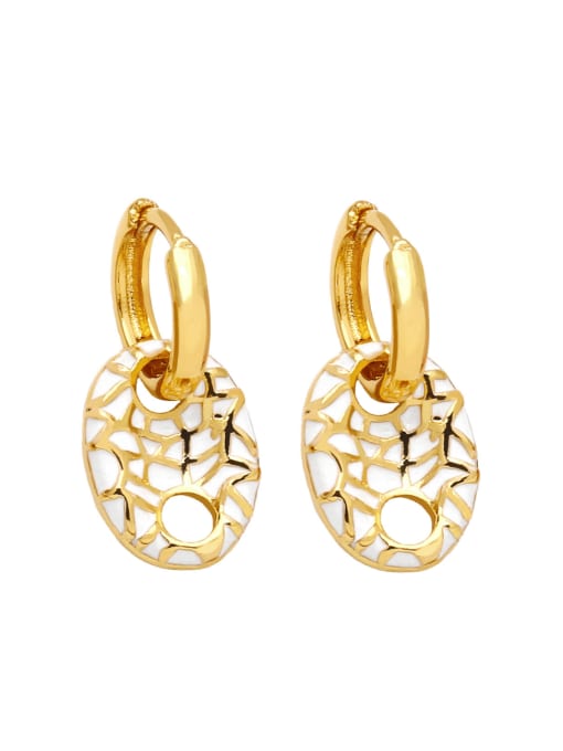 white Brass Enamel Geometric Vintage Huggie Earring