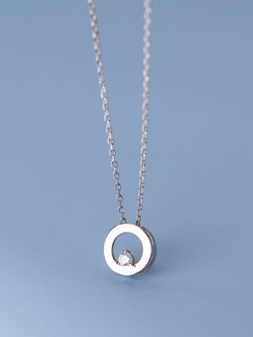 Silver 925 Sterling Silver Rhinestone Geometric Minimalist Necklace