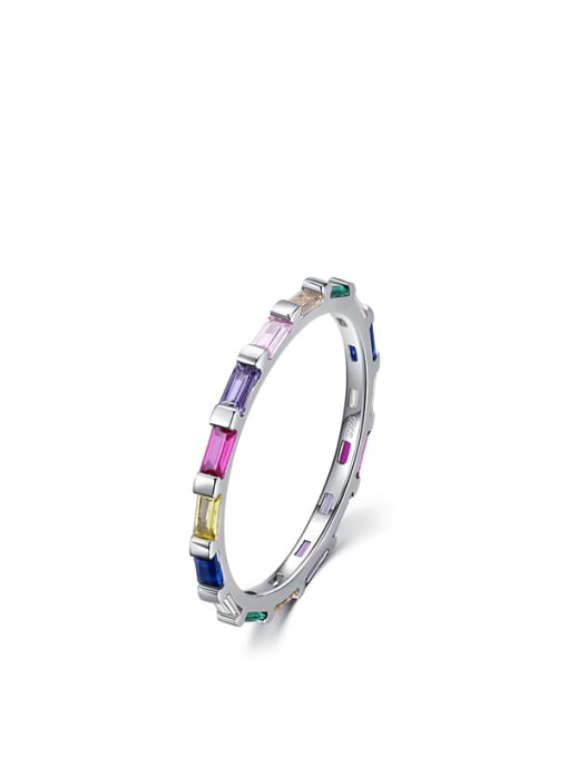 rainbow 925 Sterling Silver Cubic Zirconia Round Minimalist Band Ring