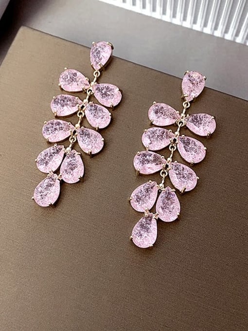 Pink Zirconium Brass Cubic Zirconia Flower Trend Drop Earring