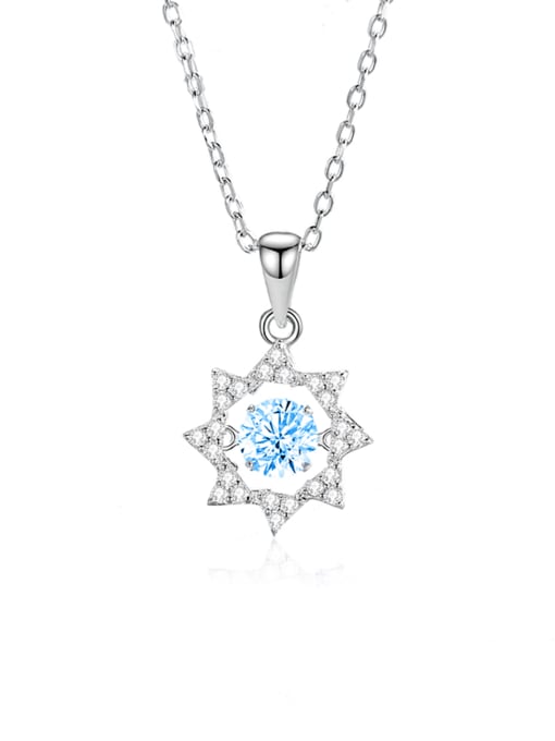 FDTD 029 Zircon Blue Diamond Platinum 925 Sterling Silver Moissanite Eight- Pointed Star Dainty Necklace