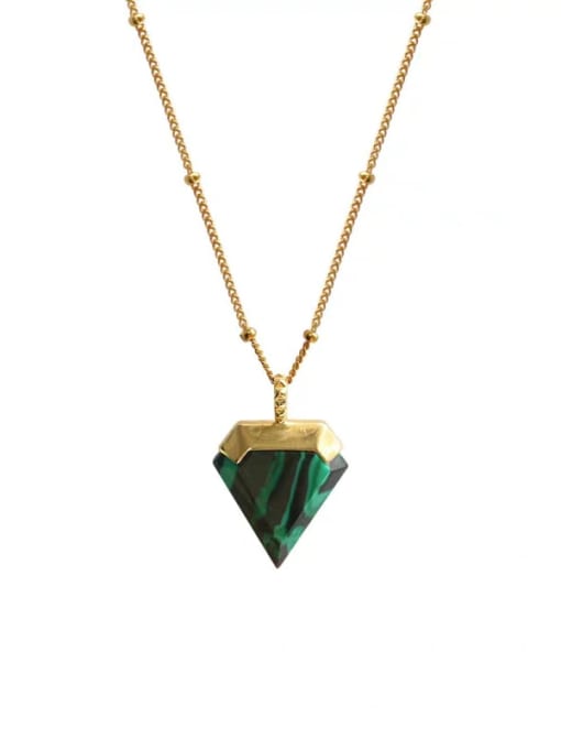Golden Peacock Green Copper Triangle  Minimalist  Glass Stone  Necklaces