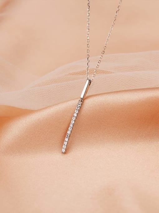 NS669, White gold color 925 Sterling Silver bar cz stone Necklace