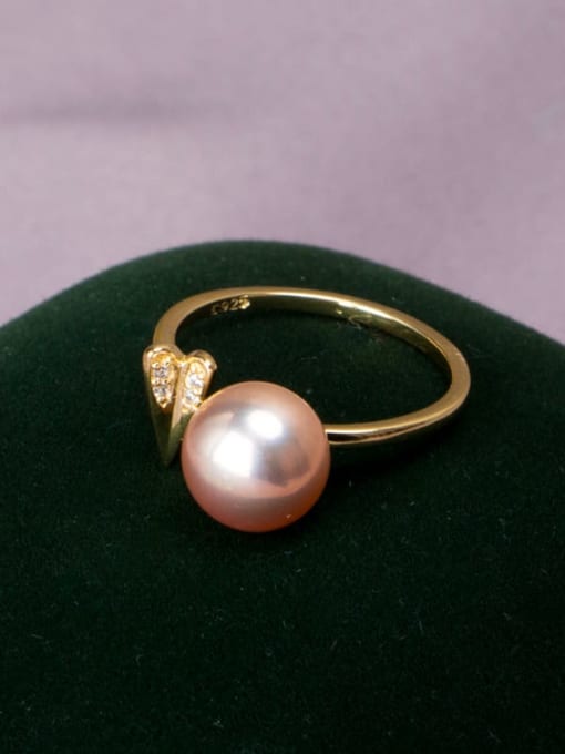 RAIN Brass Freshwater Pearl Heart Vintage Band Ring 2