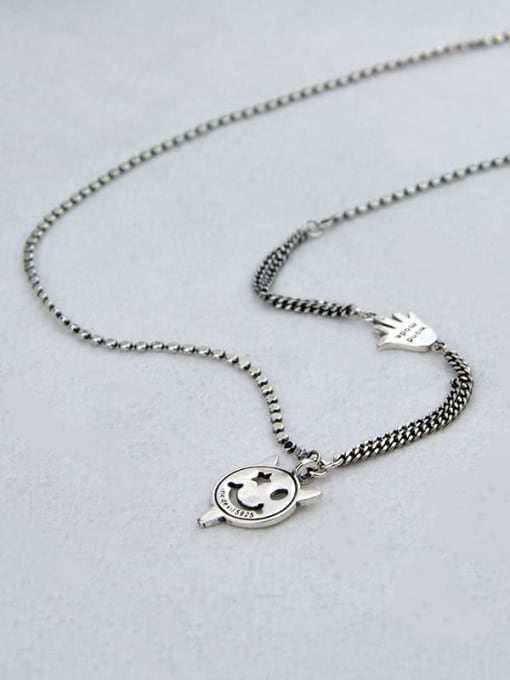 SHUI Vintage  Sterling Silver With Antique Silver Plated Cute Devil Smiley Necklaces 2