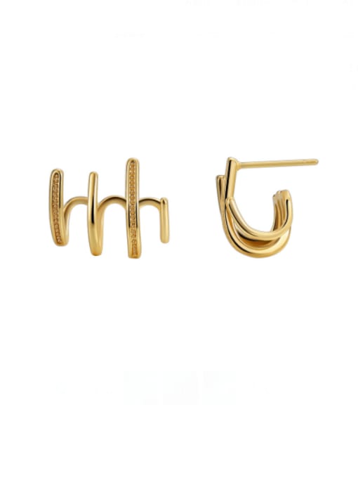 Gold irregular ear hook Brass Cubic Zirconia Geometric Minimalist Stud Earring