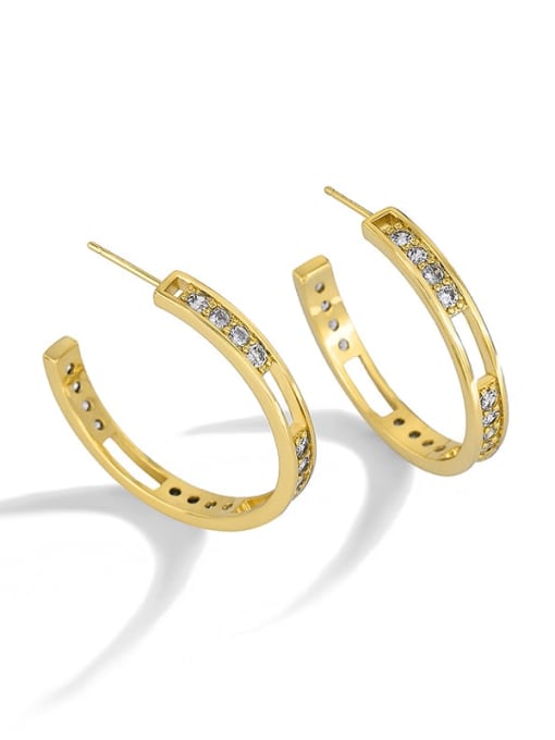 Gold Big Circle Earrings Brass Cubic Zirconia Geometric Minimalist C Shaped Hoop Earring