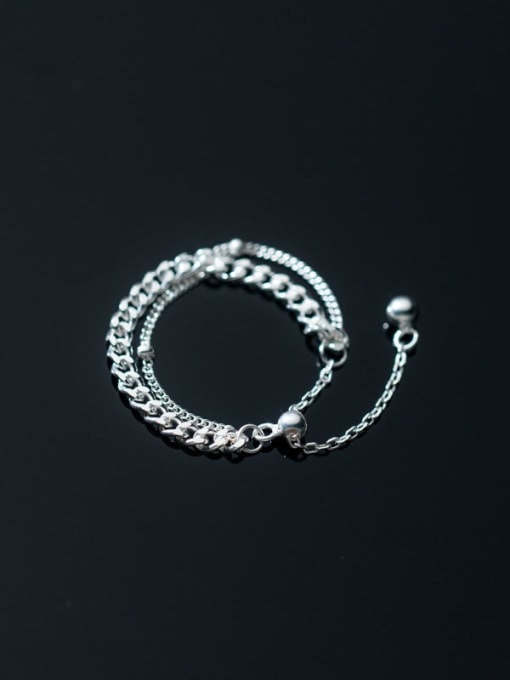 Rosh 925 Sterling Silver Smooth bead double-layer chain Vintage Stackable Ring 0