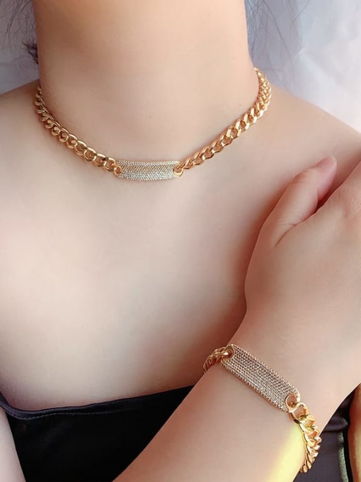 ROSS Brass Cubic Zirconia Luxury Geometric  Bracelet and Necklace Set 1