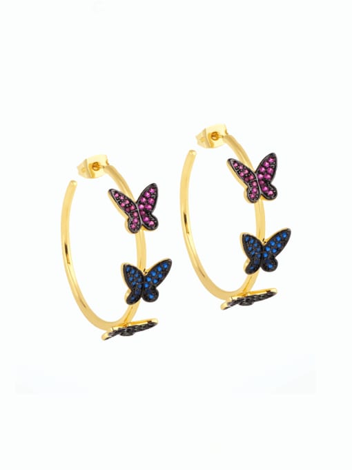 Picture color Brass Cubic Zirconia Butterfly Vintage Huggie Earring