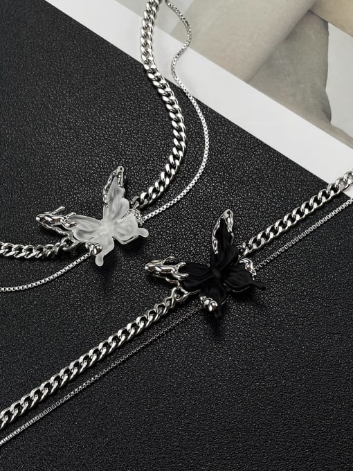 Open Sky Stainless steel Acrylic Butterfly Hip Hop Multi Strand Necklace 3