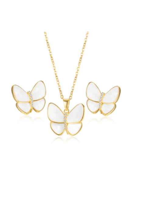 Open Sky Brass Shell  Minimalist Butterfly  Earring and Necklace Set 0