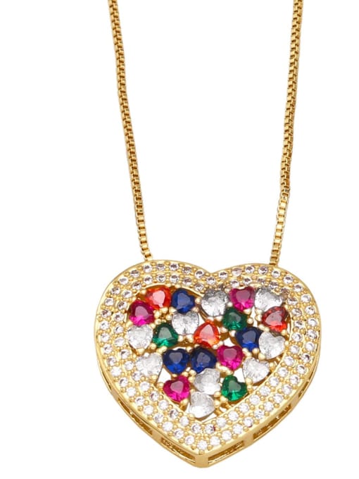 A Brass Cubic Zirconia Multi Color Heart Vintage Necklace