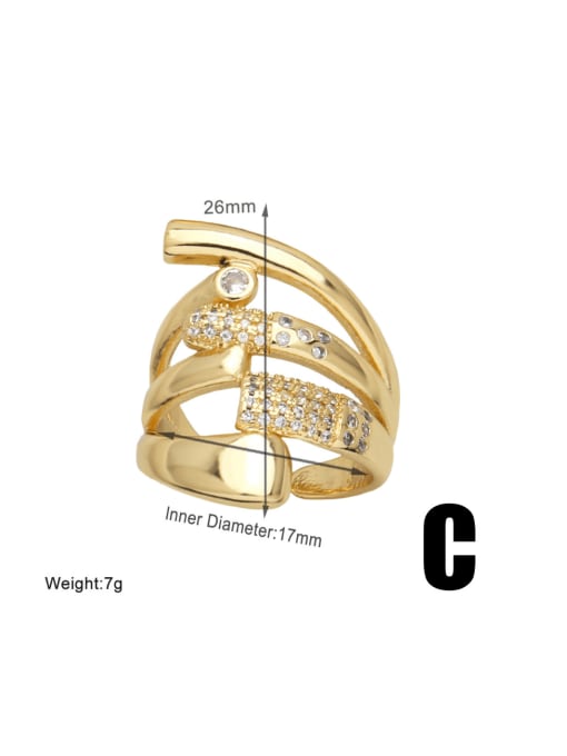 C Brass Cubic Zirconia Geometric Hip Hop Band Ring