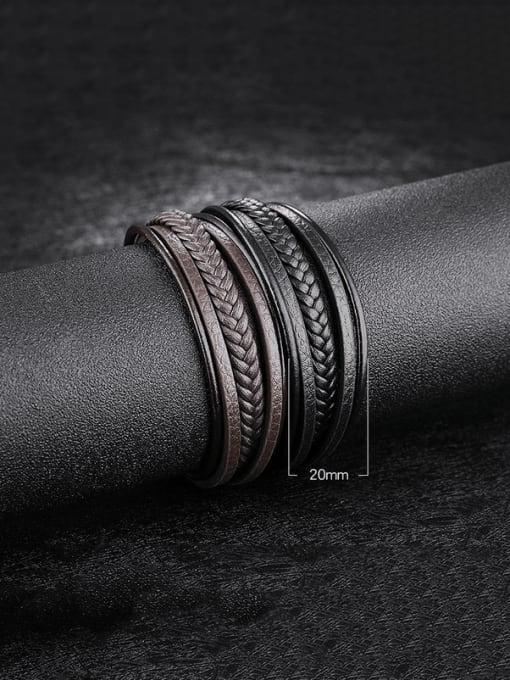 PH1094 leather bracelet Titanium Steel Artificial Leather Weave Hip Hop Strand Bracelet