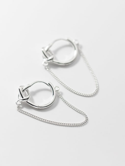 Rosh 925 Sterling Silver Geometric Tassel Minimalist Huggie Earring 1