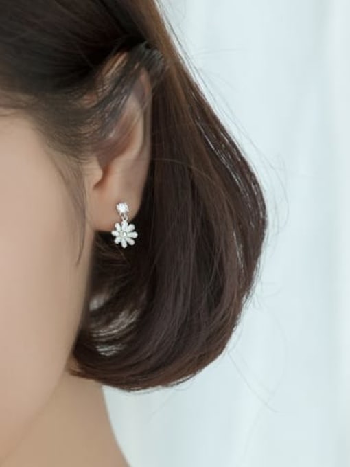 Rosh 925 Sterling Silver Rhinestone Enamel Flower Cute Drop Earring 2