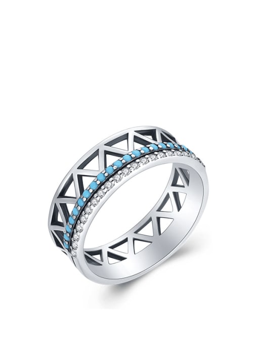 MODN 925 Sterling Silver Turquoise Geometric Trend Stackable Ring 0