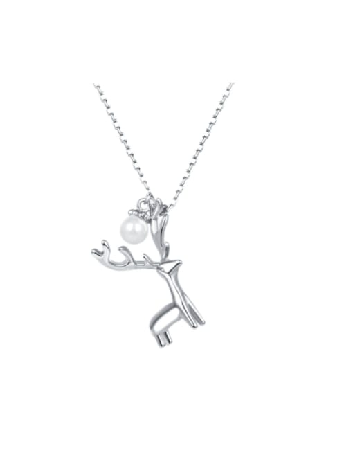 RINNTIN 925 Sterling Silver Imitation Pearl Deer Cute Necklace 0