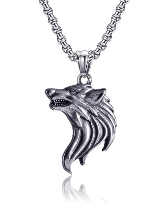 Wolf head pendant (with chain 60cm) Titanium Steel Animal Hip Hop Necklace