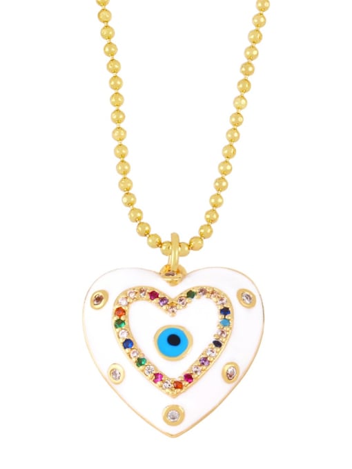 CC Brass Enamel Evil Eye Vintage Heart  Pendant Necklace 1