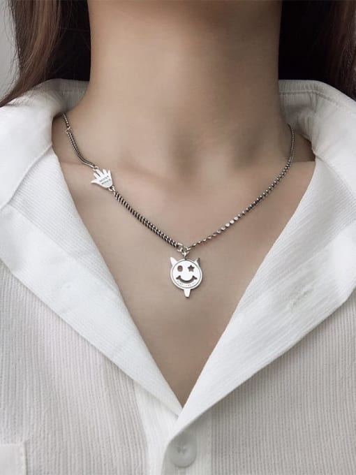 SHUI Vintage  Sterling Silver With Antique Silver Plated Cute Devil Smiley Necklaces 1