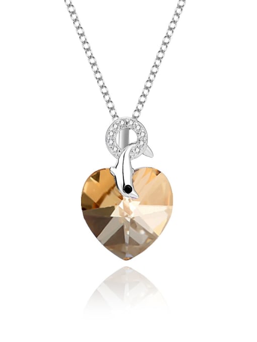JYXZ 069 (coffee) 925 Sterling Silver Austrian Crystal Heart Classic Necklace