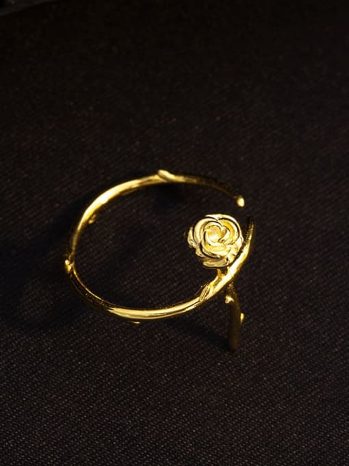 RS822 【 Gold 】 925 Sterling Silver Flower Cute Band Ring