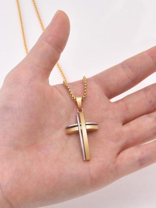 Gold Single Pendant Stainless steel Cross Hip Hop Regligious Necklace
