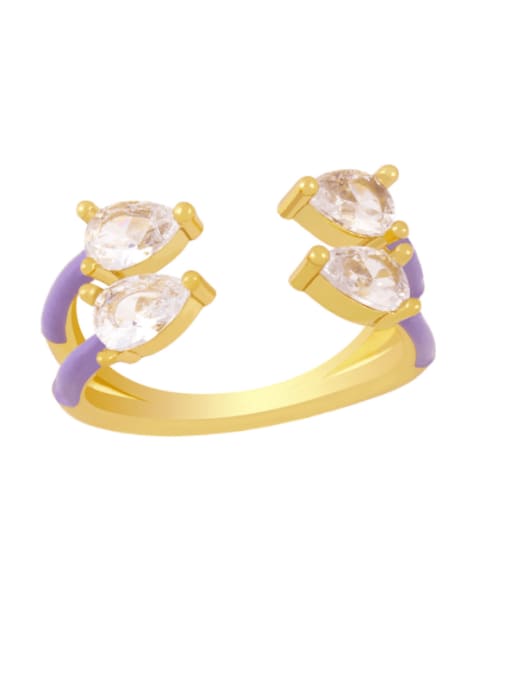 purple Brass Enamel Water Drop Trend Stackable Ring