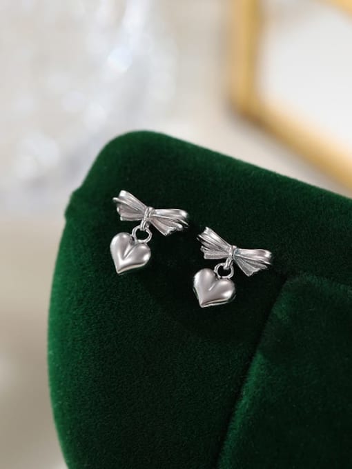 ES2583 【 Platinum 】 925 Sterling Silver Bowknot Minimalist Stud Earring