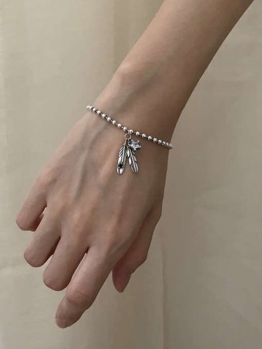 Boomer Cat 925 Sterling Silver Cubic Zirconia Feather Artisan Link Bracelet