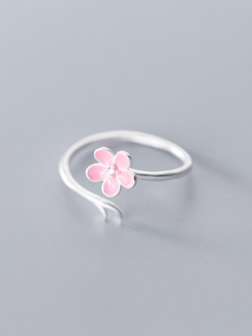 Rosh 925 Sterling Silver  Minimalist Enamel Pink Flower Free Size Ring 2