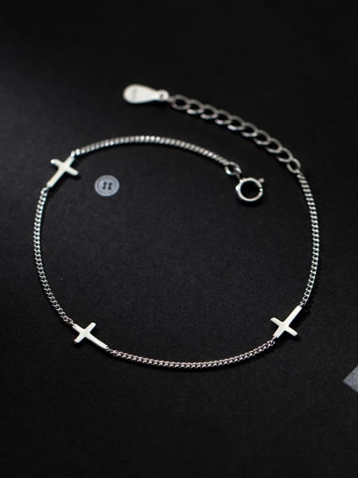 Rosh 925 Sterling Silver Cross Minimalist Link Wire Bracelet 0