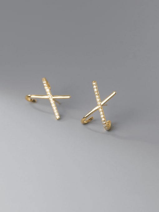 Gold 925 Sterling Silver Cubic Zirconia Cross Minimalist Stud Earring