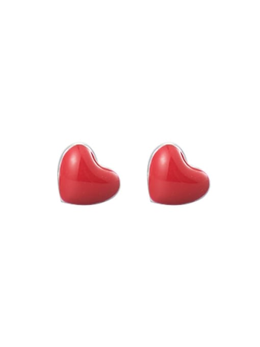XBOX 925 Sterling Silver Enamel Heart Minimalist Stud Earring