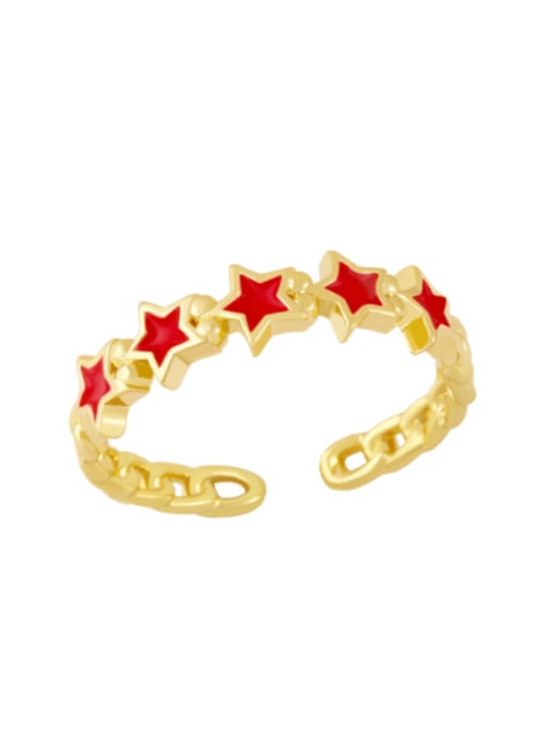 red Brass Enamel Star Minimalist Band Ring