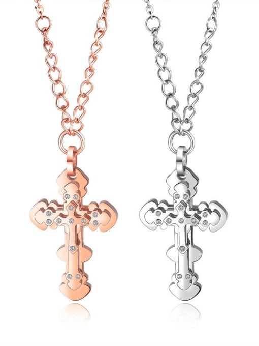 Open Sky Titanium Rhinestone Cross Minimalist Regligious Necklace