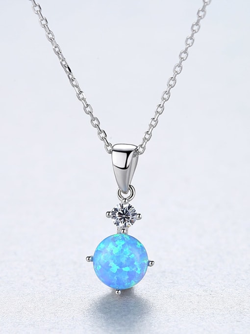 CCUI 925 Sterling Silver Opal blue simple Square Pendant Necklace 2
