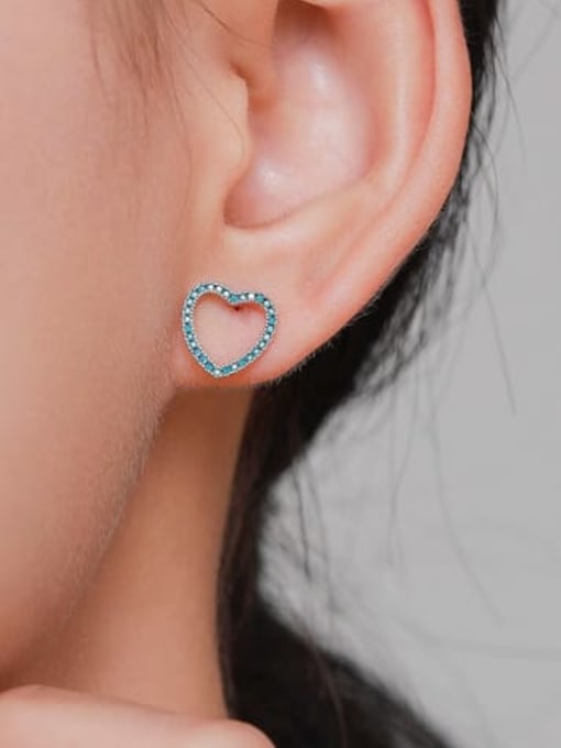 MODN 925 Sterling Silver Turquoise Heart Minimalist Stud Earring 1