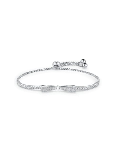 MODN 925 Sterling Silver Cubic Zirconia Bowknot Dainty Adjustable Bracelet