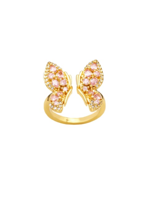 Pink Brass Cubic Zirconia Butterfly Vintage Band Ring